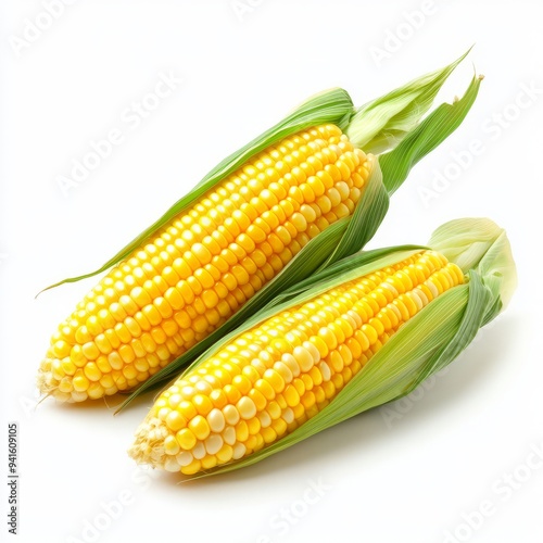 Close up of Fresh corn isolated on white background.