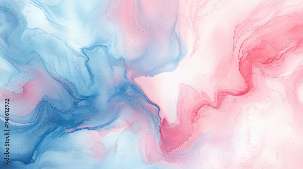 Fluid abstract watercolor illustration with soft pink and blue marbled swirls, capturing a peaceful and serene ambiance Fluid abstract watercolor illustration with soft pink and blue marbled swirls, capturing a peaceful and serene ambiance