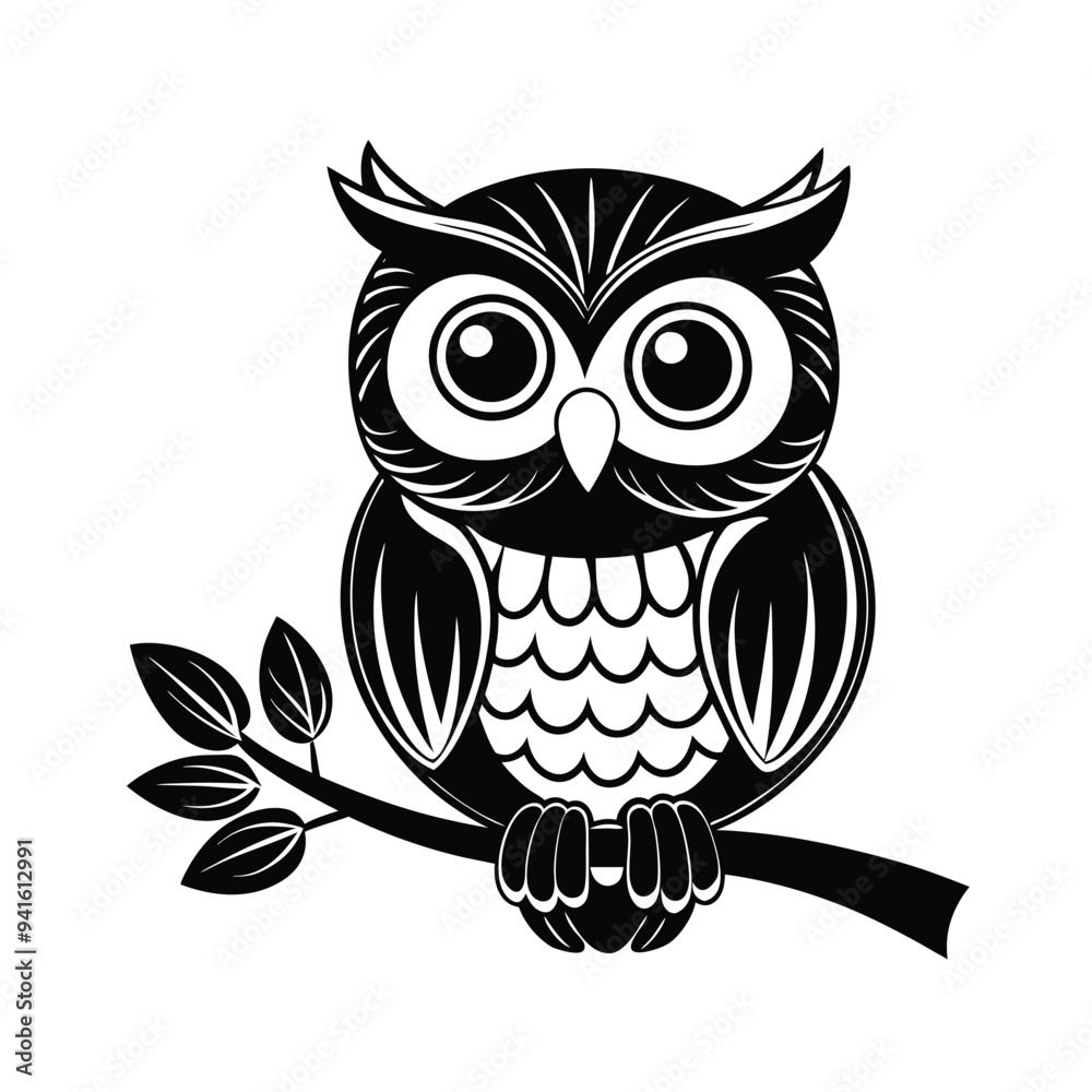 Naklejka premium Owl outline vector illustration Coloring book for children. Cute owl kawaii animal cartoon character