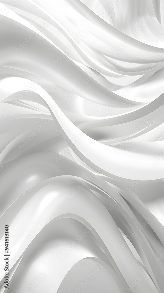 Obraz premium An abstract, simplistic white wallpaper featuring smooth, wave-like patterns, creating a clean and elegant look with a modern, minimalist style.