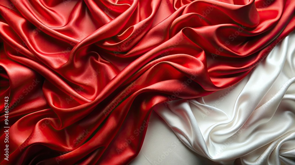 Obraz premium White background with red satin or silk fabric