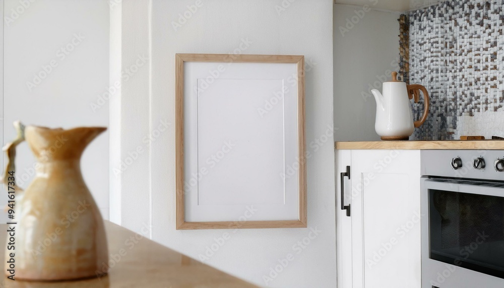 Mockup Poster Frame in Farmhouse Style Kitchen - 3D Render Mockup Poster Frame in Farmhouse Style Kitchen - 3D Render
