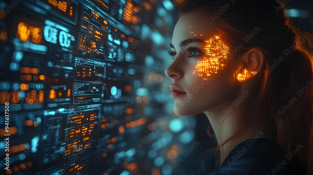 Futuristic Woman with Digital Interface Illustration Futuristic Woman with Digital Interface Illustration