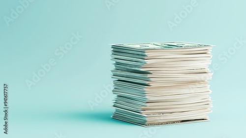 Stack of dollar bills, neatly arranged currency, 3D illustration photo