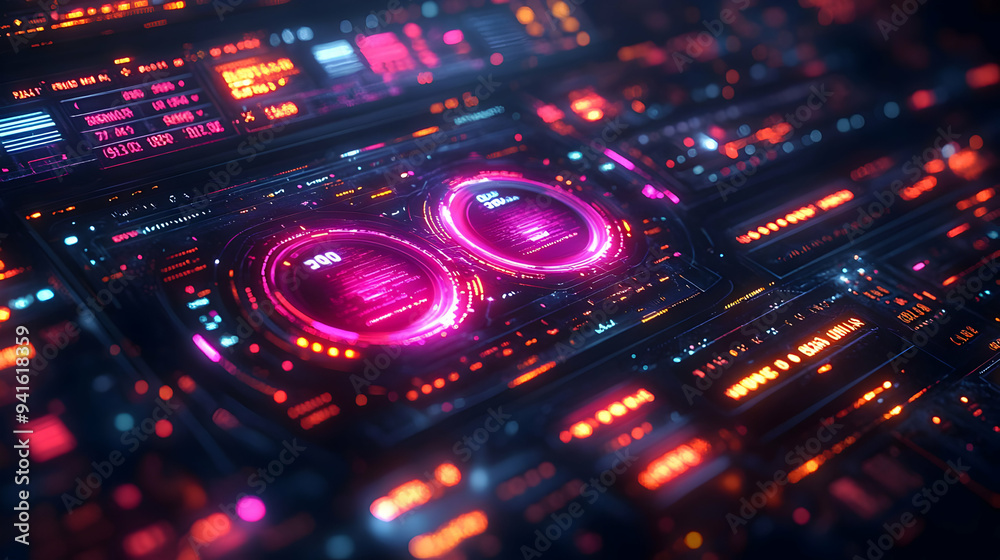 Fototapeta premium Futuristic Technology Interface with Glowing Circular Displays - 3D Illustration