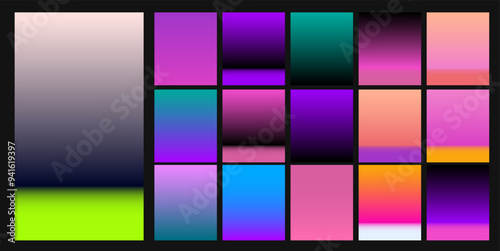Big set of vibrant acid gradients in neon vivid color scheme.