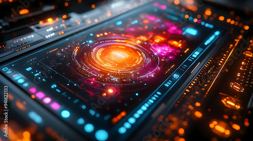 Futuristic Technology Interface with Glowing Lights - 3D Illustration