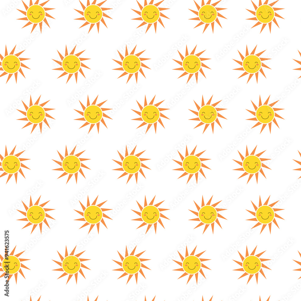 Seamless Pattern with Cute Smiling Sun Seamless Pattern with Cute Smiling Sun