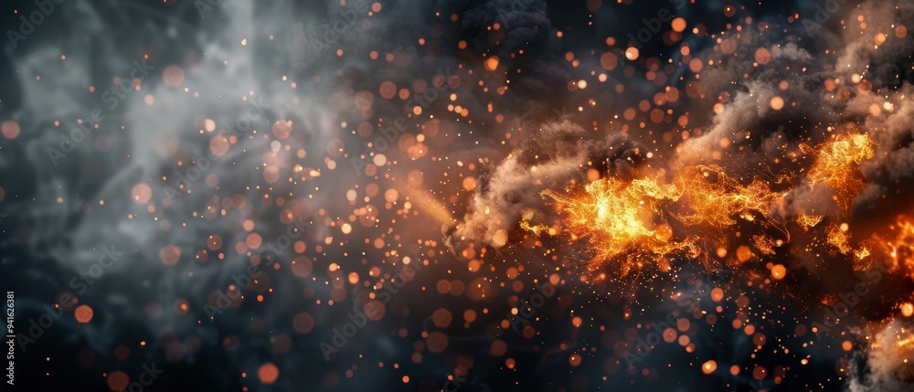 A stunning display of fire and smoke with glowing particles, creating a dramatic and fiery atmosphere for artistic creations. A stunning display of fire and smoke with glowing particles, creating a dramatic and fiery atmosphere for artistic creations.