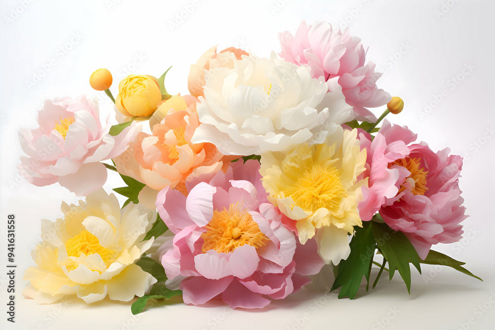 Delicate Peony Blossoms in Soft Pastel Hues, A Lush and Elegant Floral Arrangement Delicate Peony Blossoms in Soft Pastel Hues, A Lush and Elegant Floral Arrangement