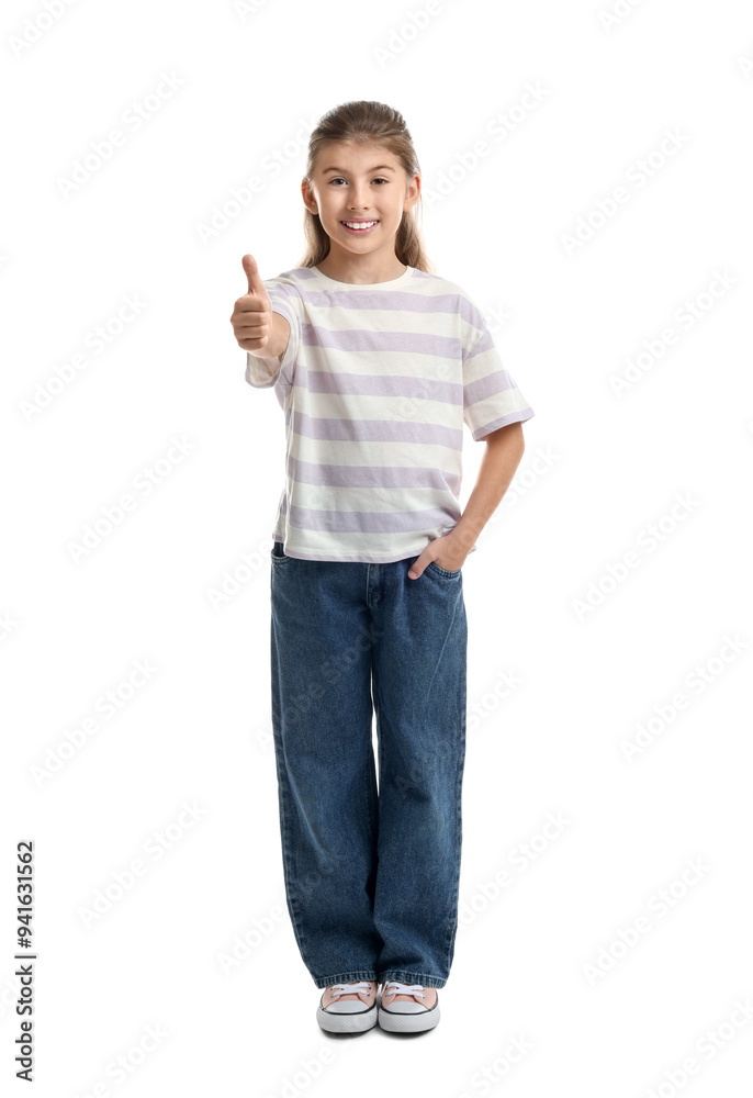 Cute girl showing thumbs up on white background Cute girl showing thumbs up on white background