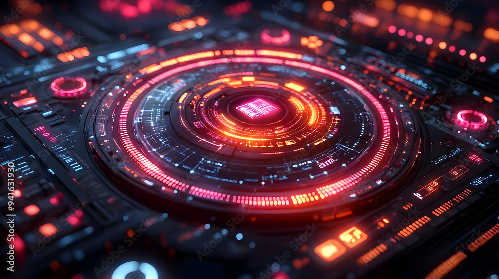 Futuristic Interface with Glowing Lights 3D Illustration Futuristic Interface with Glowing Lights 3D Illustration