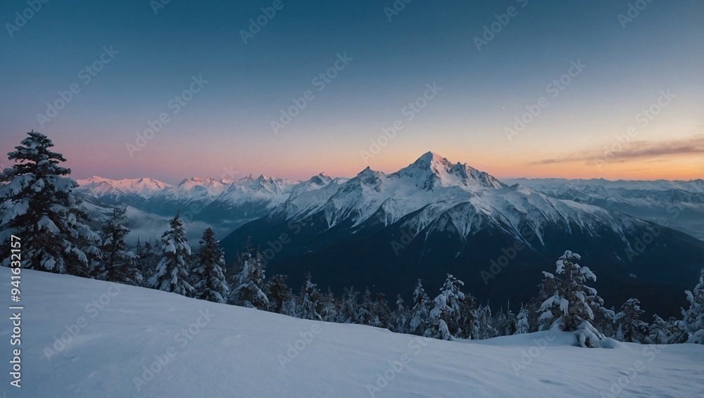 A snowy mountain scene highlighting severe cold weather A snowy mountain scene highlighting severe cold weather