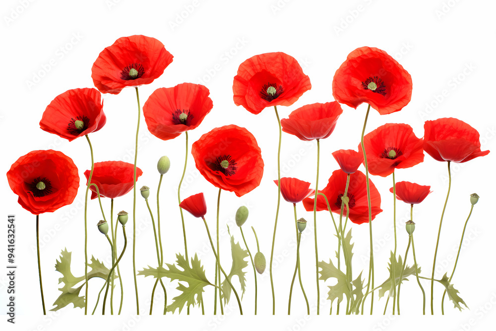 Bold Red Poppies with Delicate Stems, A Striking Symbol of Remembrance and Beauty Bold Red Poppies with Delicate Stems, A Striking Symbol of Remembrance and Beauty