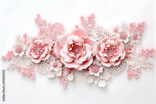 Wallpaper Mural "Intricate Paper-Cut Floral Design in Soft Pink Tones, A Delicate and Artistic Arrangement  Torontodigital.ca