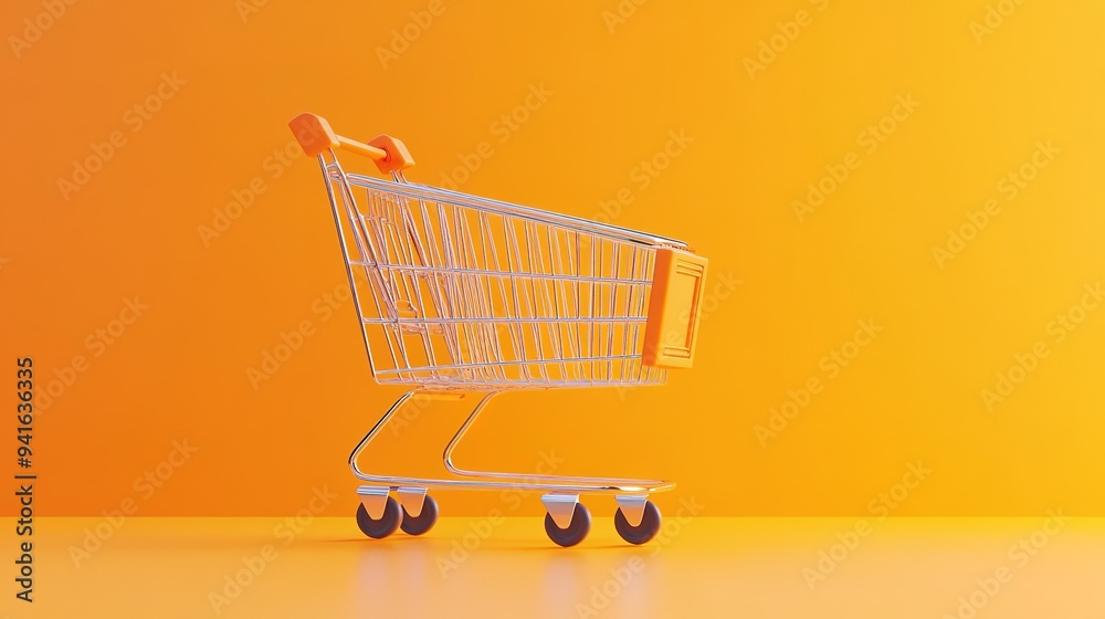 Empty shopping cart on orange background, 3d rendering. Empty shopping cart on orange background, 3d rendering.