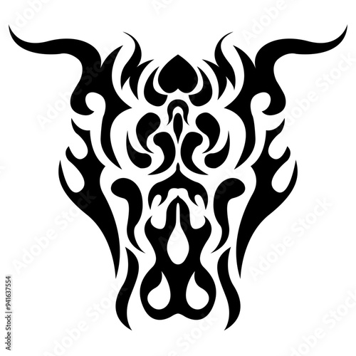 Hell bull tattoo on white background