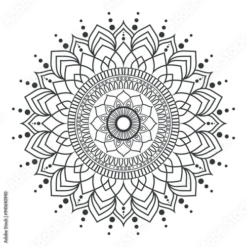 Mandala art, black and white mandala coloring page, Abstract background