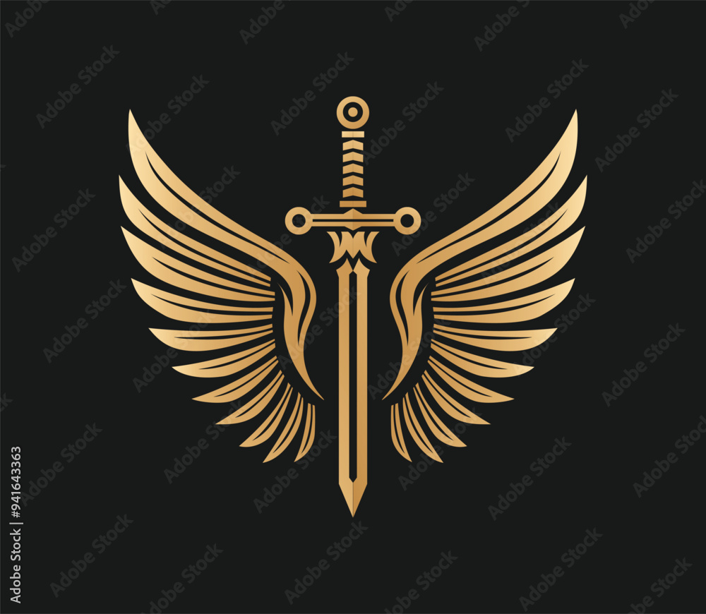 Obraz premium Sword and wings color vector template illustration