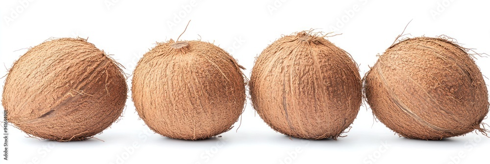Four Whole Coconuts with Rough Brown Shells Four Whole Coconuts with Rough Brown Shells