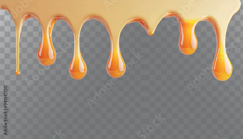  beautiful illustration of golden, viscous liquid dripping, which looks like honey or caramel.