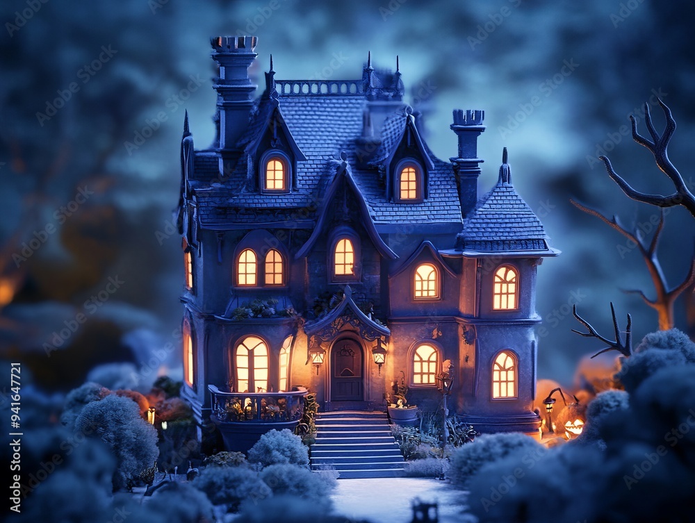 Spooky Mansion Halloween Card in Elegant Claymation Style
