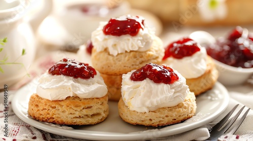 Wallpaper Mural A plate of scones topped with whipped cream and jam. Torontodigital.ca