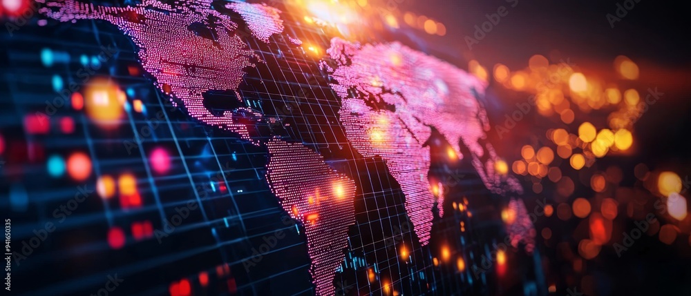 International economic relations, policy-driven trade flow, dynamic global network, 3D illustration, copy space for text International economic relations, policy-driven trade flow, dynamic global network, 3D illustration, copy space for text