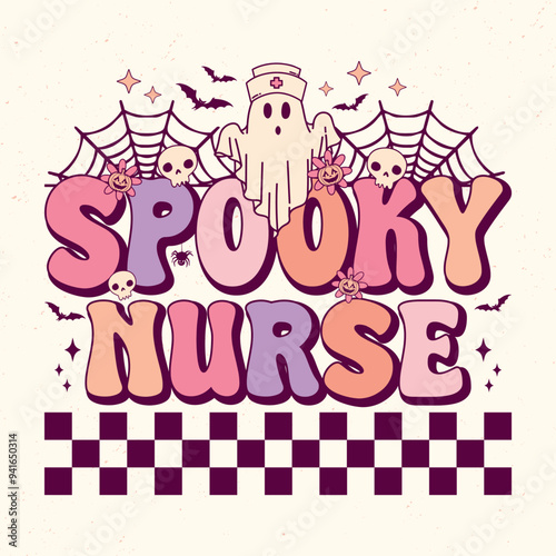 Spooky Nurse - Retro Groovy Halloween t shirt design, vector graphic
