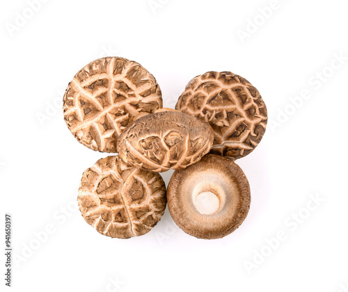 Top view of Shiitake Mushrooms isolated on white background