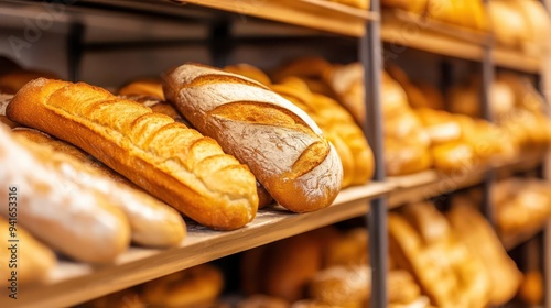 Abstract, warmtoned blur of a bakery filled with fresh bread and sweet treats photo