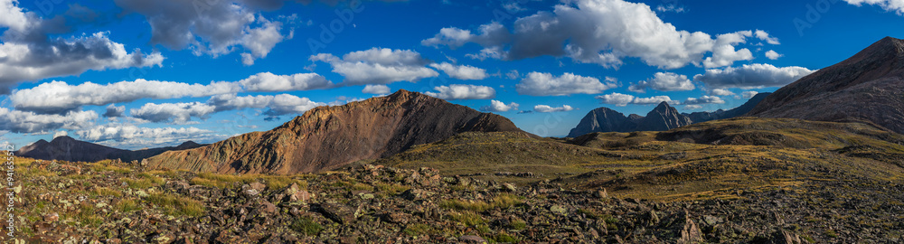 Hunchback Mountain panorama in the summer evening with half moon Hunchback Mountain panorama in the summer evening with half moon