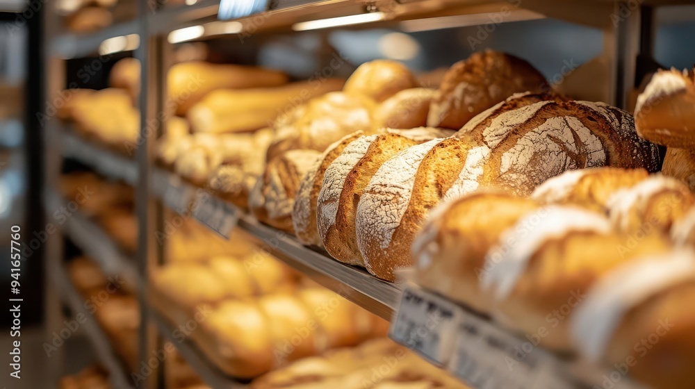 Warmtoned, softfocus blur of a bakery with rows of fresh bread on the shelves Warmtoned, softfocus blur of a bakery with rows of fresh bread on the shelves