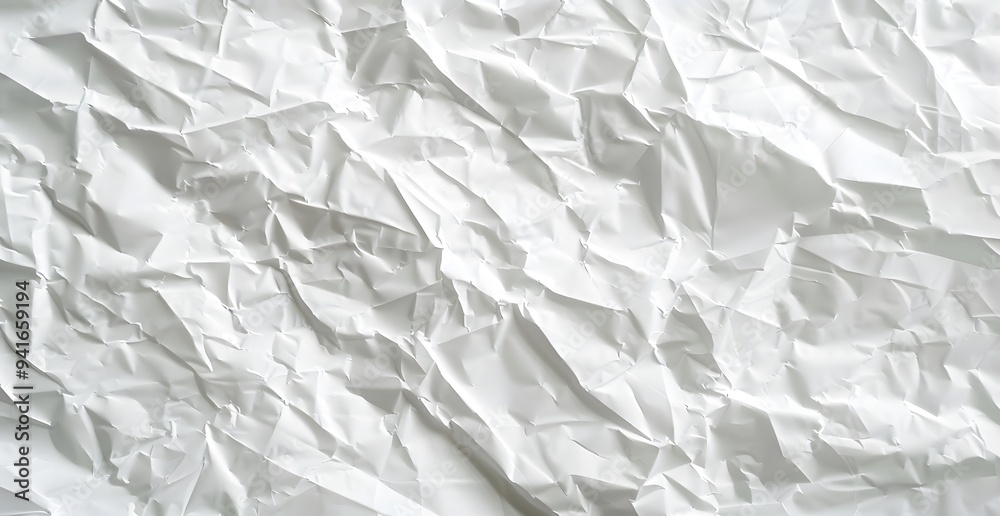 Obraz premium High-resolution image of crumpled white paper creating an abstract texture. Perfect for backgrounds, design work, and artistic projects requiring a unique tactile aesthetic.