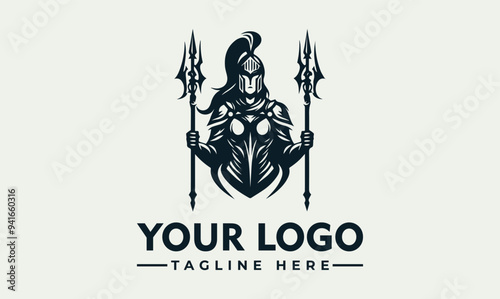 warrior woman vector logo female warrior goddess vector logo showcasing a warrior woman clad in intricate armor, poised with two spears photo