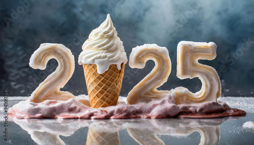 Number 2025 made of sweet tasty cakes, happy new year concept