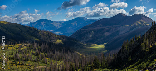 Early morning mountain valley clouds and dramatic lighting