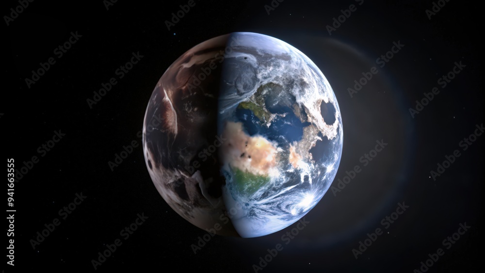 Obraz premium A Partially Burnt Earth in Space