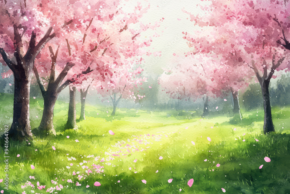 Fototapeta premium Breathtaking Cherry Blossom Wonderland: A Tranquil Escape into Nature's Vibrant Floral Symphony of Blooms and Colors