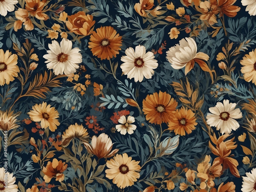 A stylish and rustic floral brushstroke pattern perfect for fashion and crafts