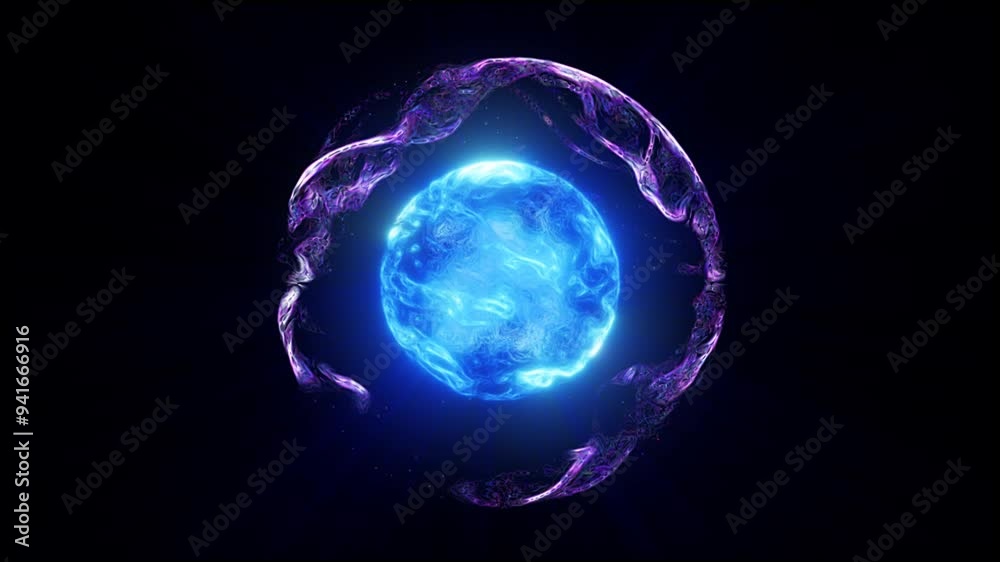 A glowing blue energy sphere with dynamic textures and swirling ...