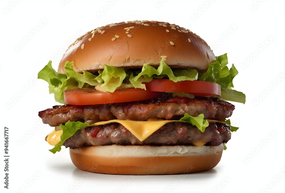 Cheeseburger, delicious cheeseburger with cutlet, cheese, tomato, burger for fast food menu isolated on white background
Cheeseburger, delicious cheeseburger with cutlet, cheese, tomato, burger for fast food menu isolated on white background
