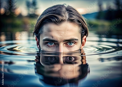 Emotive Reflections: Emotional expressions captured through distorted water reflections, emphasizing mood and introspection. photo