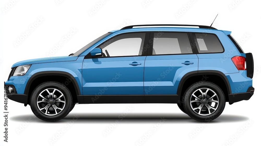 Side view of a blue SUV on a white background. Side view of a blue SUV on a white background.