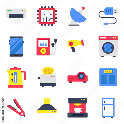 Pack of Electronics Flat Icon 
