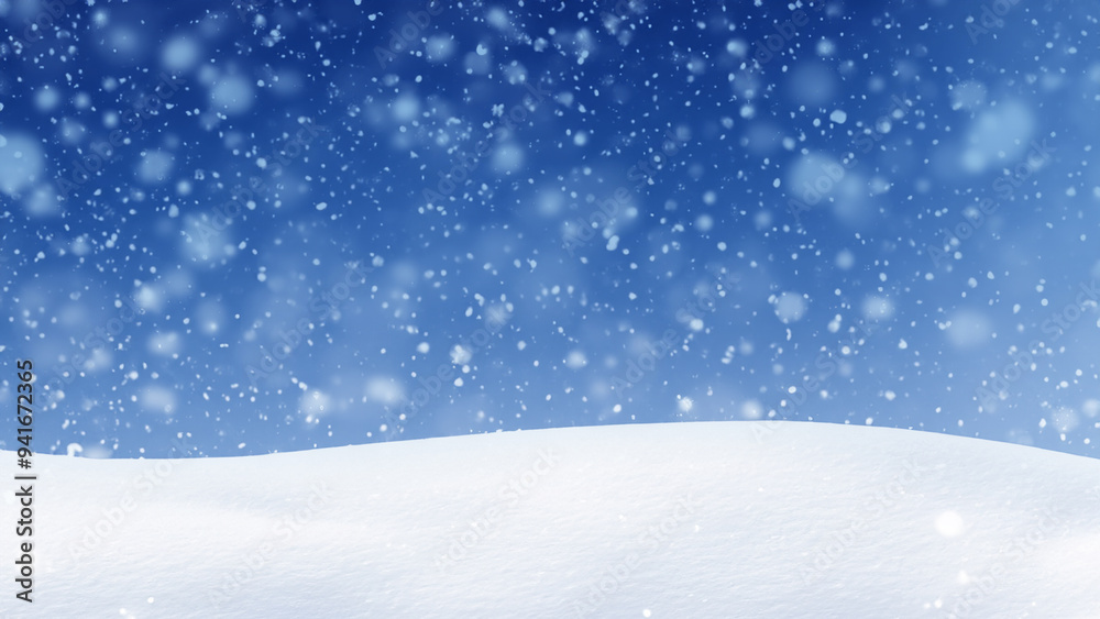 Naklejka premium Winter Snow Background with Snowflakes and Blue Sky