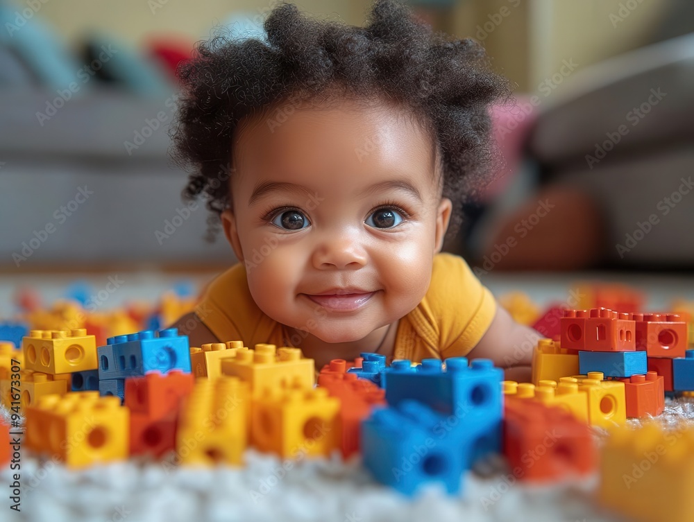 adorable african american baby engrossed in play with colorful building blocks the childs curiosity and joy shine through as they explore shapes and colors in a cozy living room setting adorable african american baby engrossed in play with colorful building blocks the childs curiosity and joy shine through as they explore shapes and colors in a cozy living room setting
