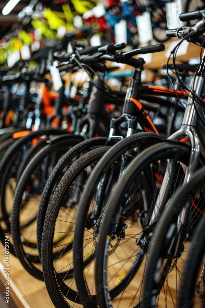 A collection of bicycles stacked on a shelf A collection of bicycles stacked on a shelf