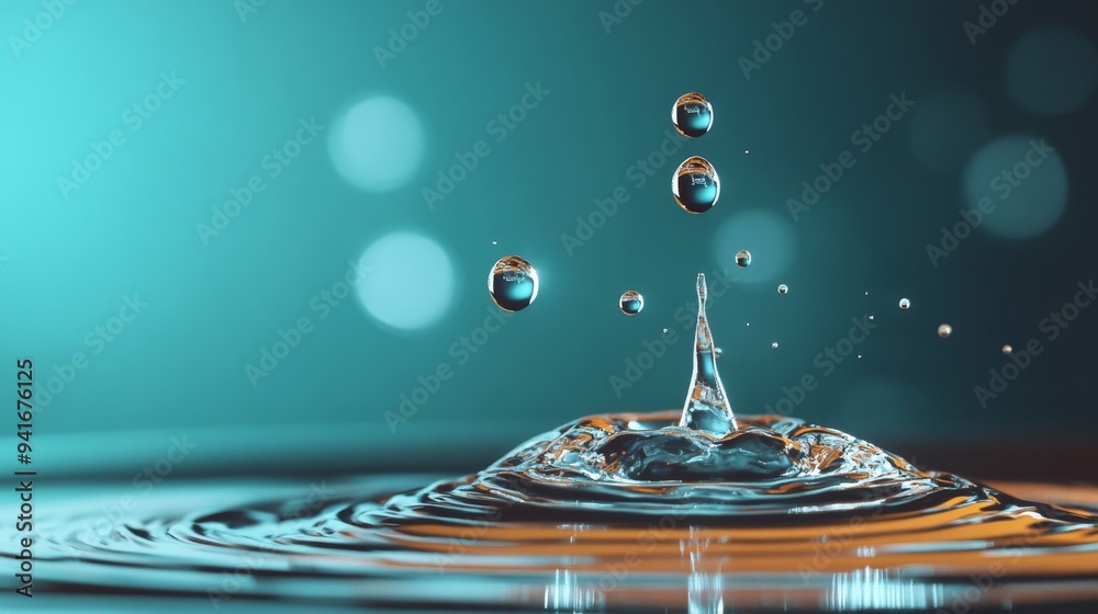 A single water droplet falls into a pool of water, creating a splash ...