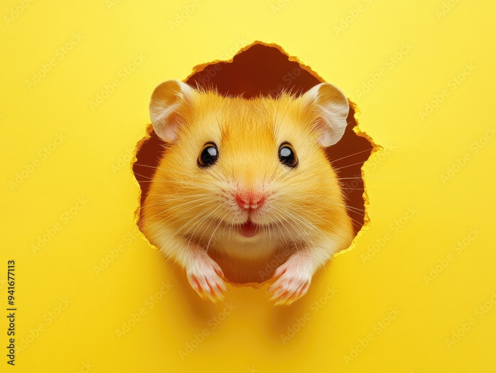 Hamster peeking from yellow wall